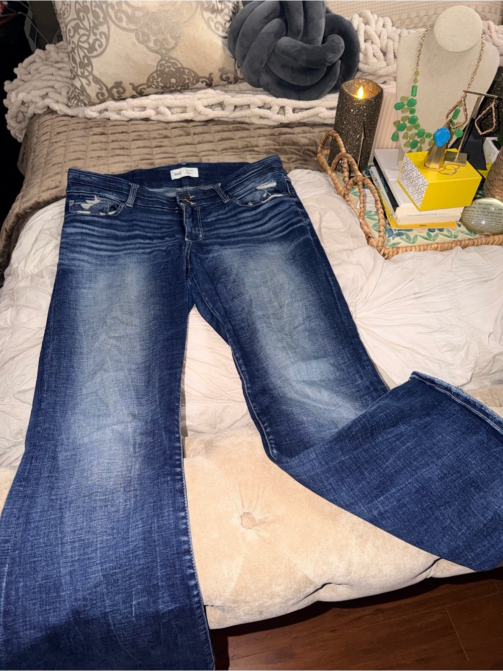 BKE PaytonWomen's Dark Blue Flare Jeans with Fading 32 x 31.5